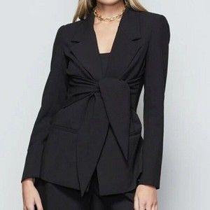 Good American Exec Tie Waist Black Blazer Size 6 Mid Length Workwear Oversized